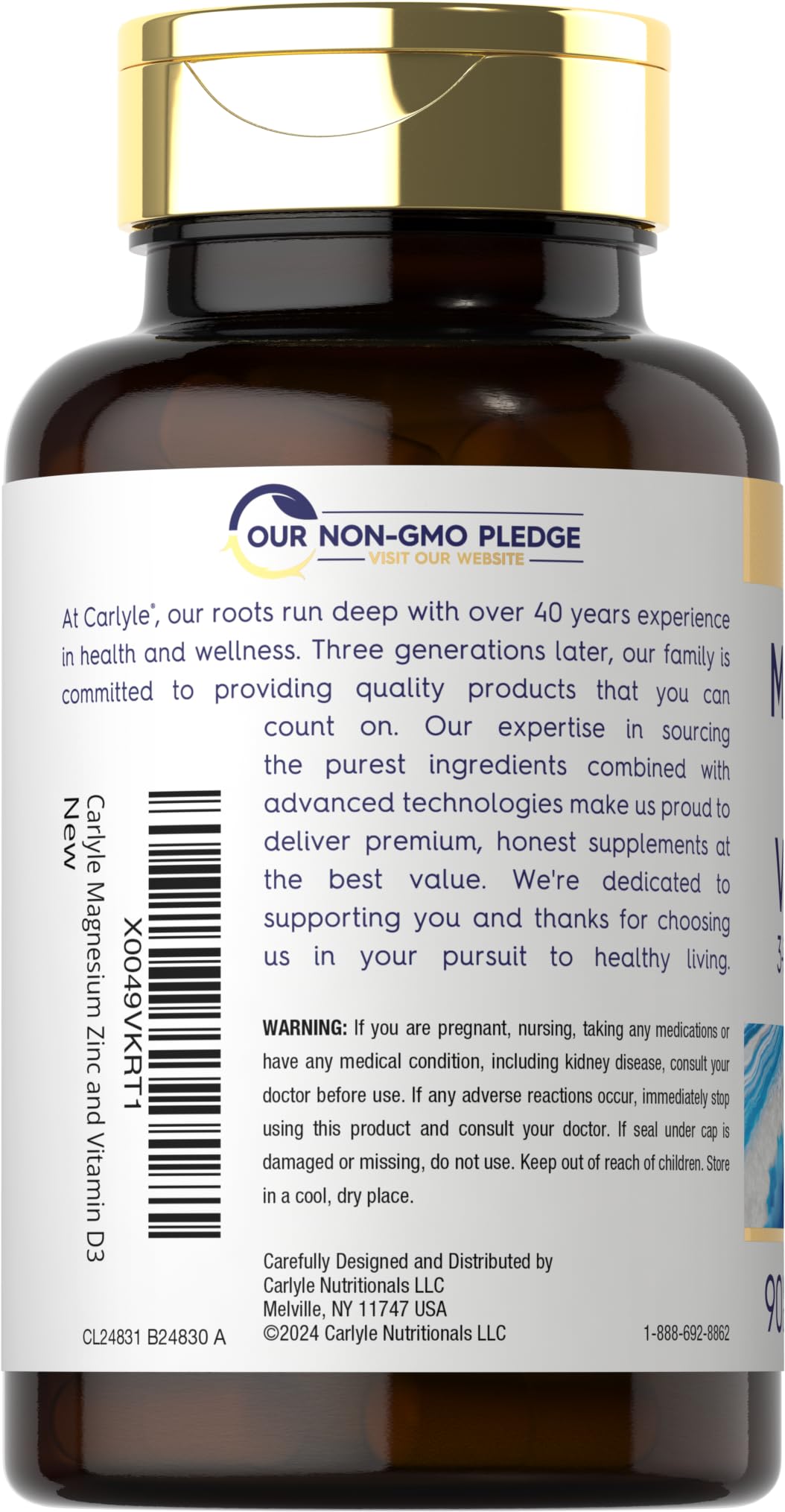 Carlyle Magnesium Zinc and Vitamin D3 | 90 Capsules | 3-in-1 Advanced Formula | Vegetarian, Non-GMO and Gluten Free